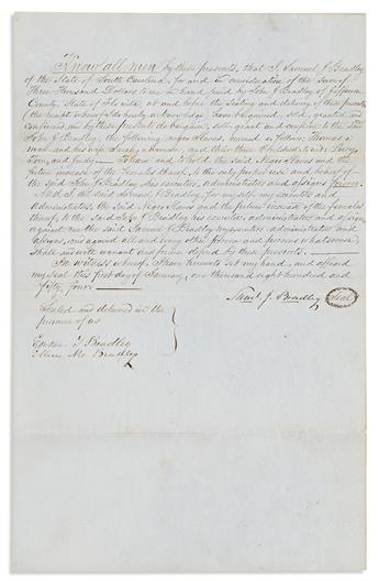 (SLAVERY & ABOLITION.) Pair of deeds for 20 enslaved people sold from South Carolina to Florida.